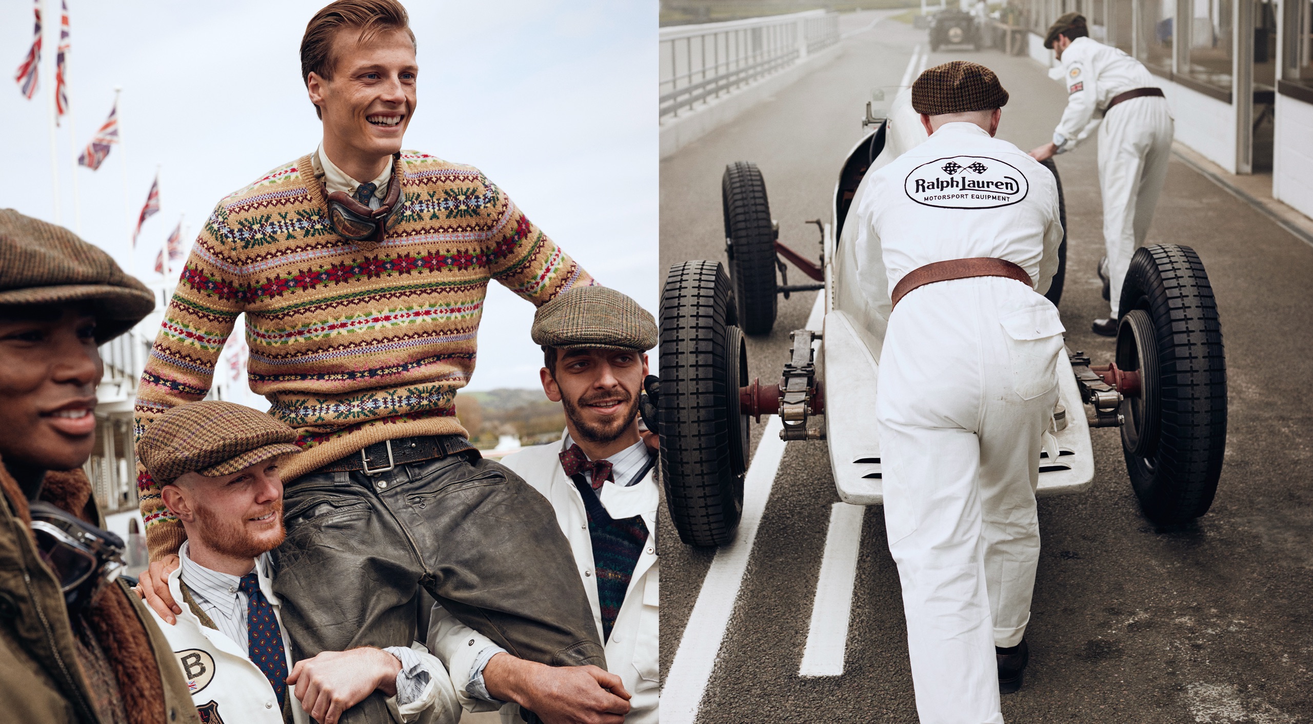 <strong>ON LOCATION</strong><br/><span>This season of Polo Originals, inspired by the golden era of Grand Prix car racing, was photographed at the Goodwood Motor Circuit, which is located in West Sussex, on the 12,000-acre Goodwood Estate. The Circuit has since become known for hosting a number of prestigious motorsport events, including the famous Festival of Speed and Revival.</span> <br/><rlmag_link href="https://www.ralphlauren.fr/en/search?cgid=brands-prl-tough-and-refined-cg"><button class="shop-collection">Shop the Story</button></rlmag_link>