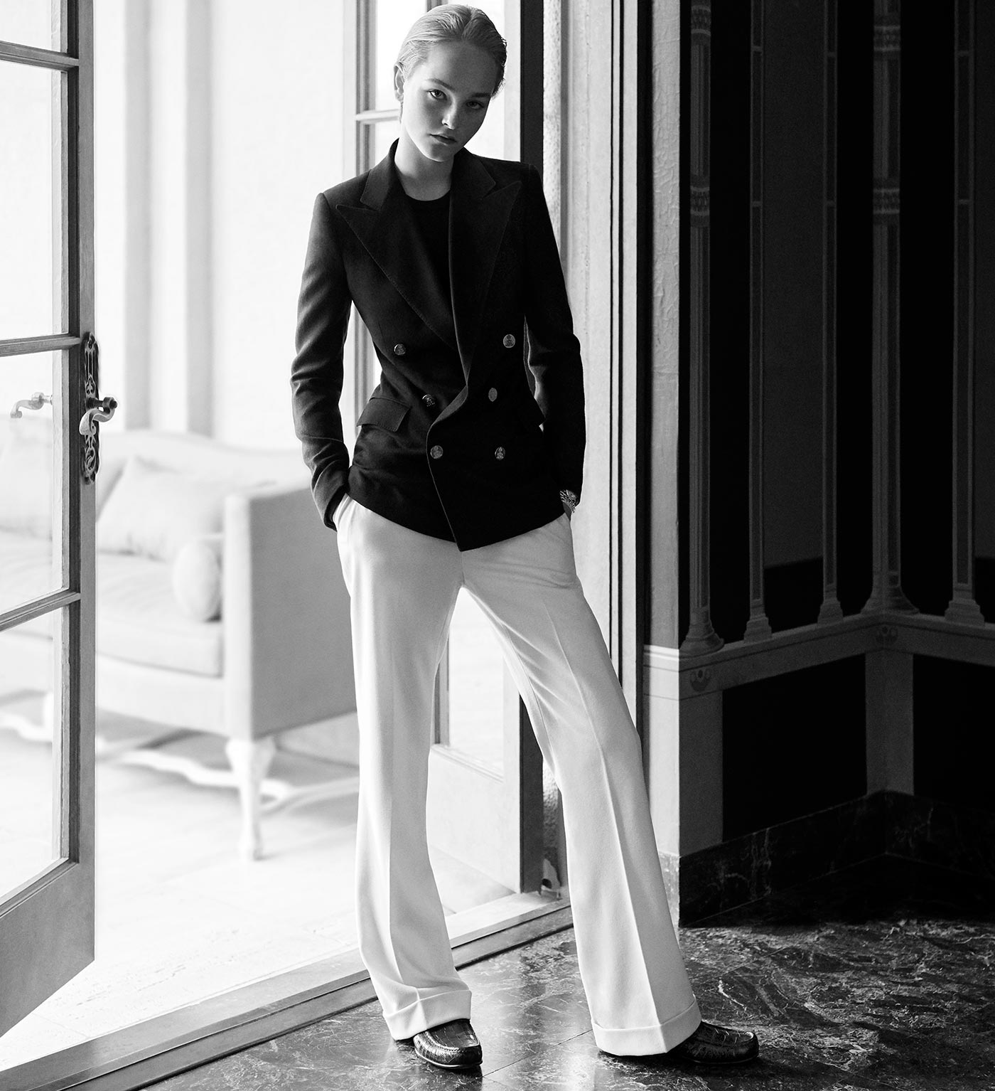 Le blazer RL, port&eacute; par lady Jean Campbell. Photographi&eacute;e par Steven Meisel