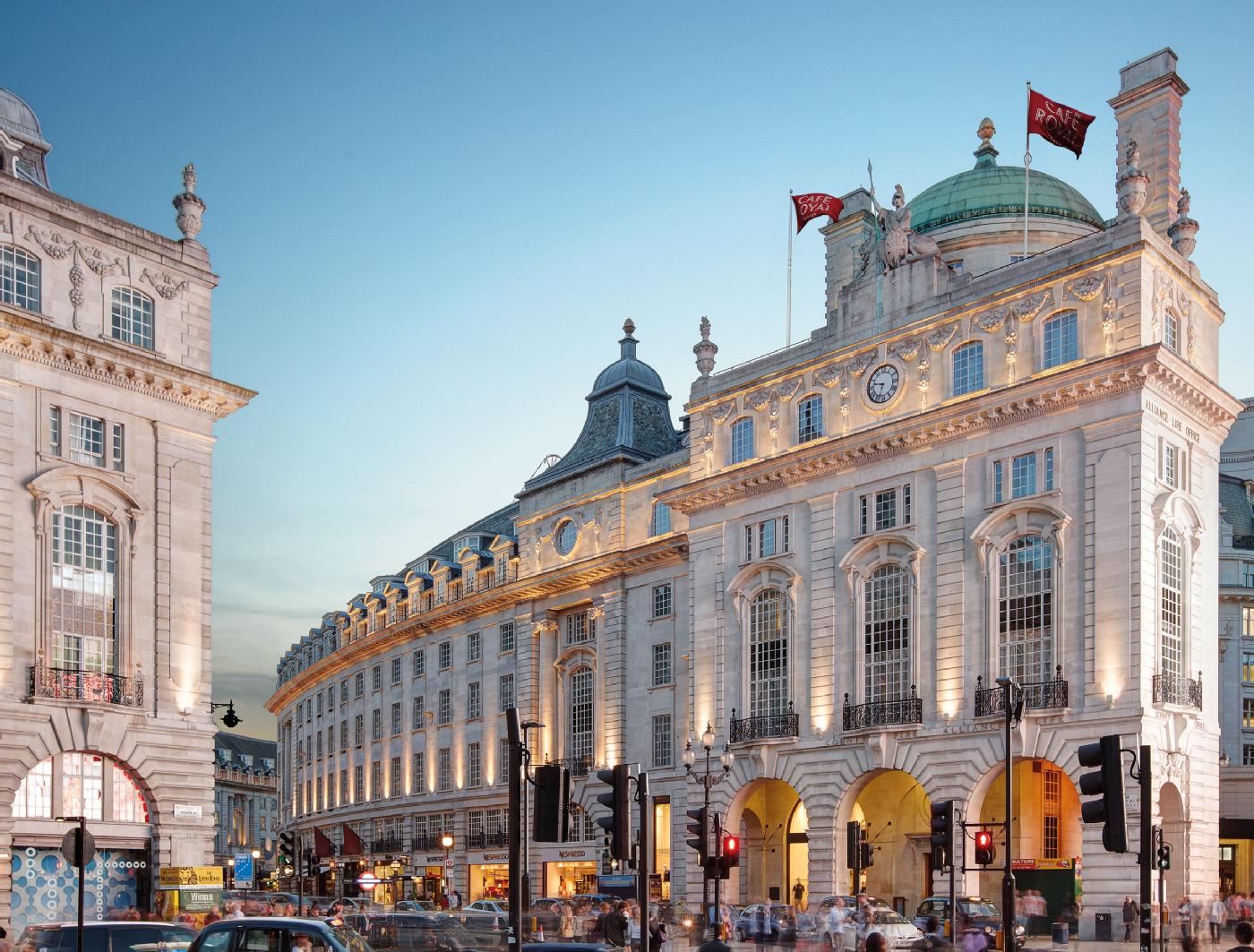                             Café Royal's historic facade overlooking Regent Street
