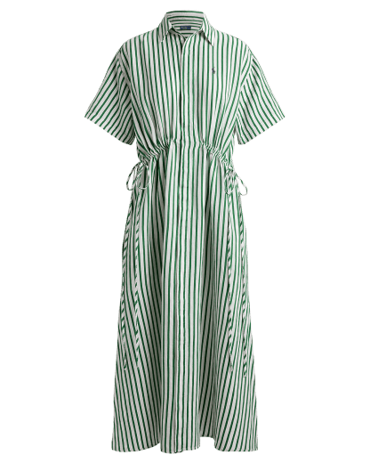 Striped Linen-Cotton Drawcord Shirt dress