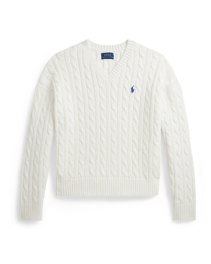 Cable-Knit Cotton V-Neck Jumper