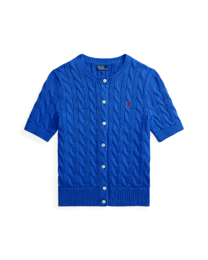 Cable-Knit Cotton Short-Sleeve Cardigan