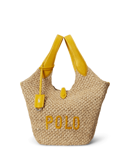 Polo Play Raffia-Leather Logo Tote 
