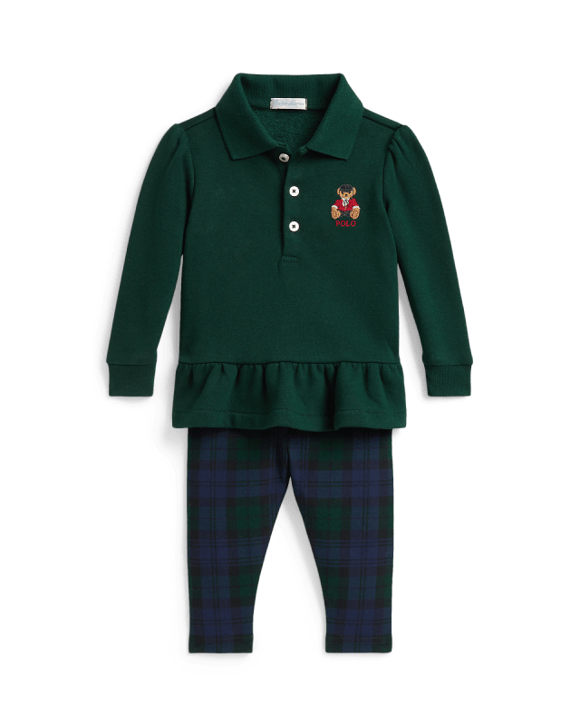 Polo Bear Peplum Top & Plaid Legging Set