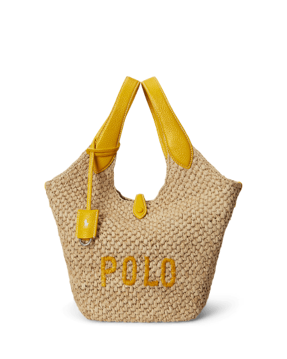 Cabas Polo Play logo en raphia et cuir 
