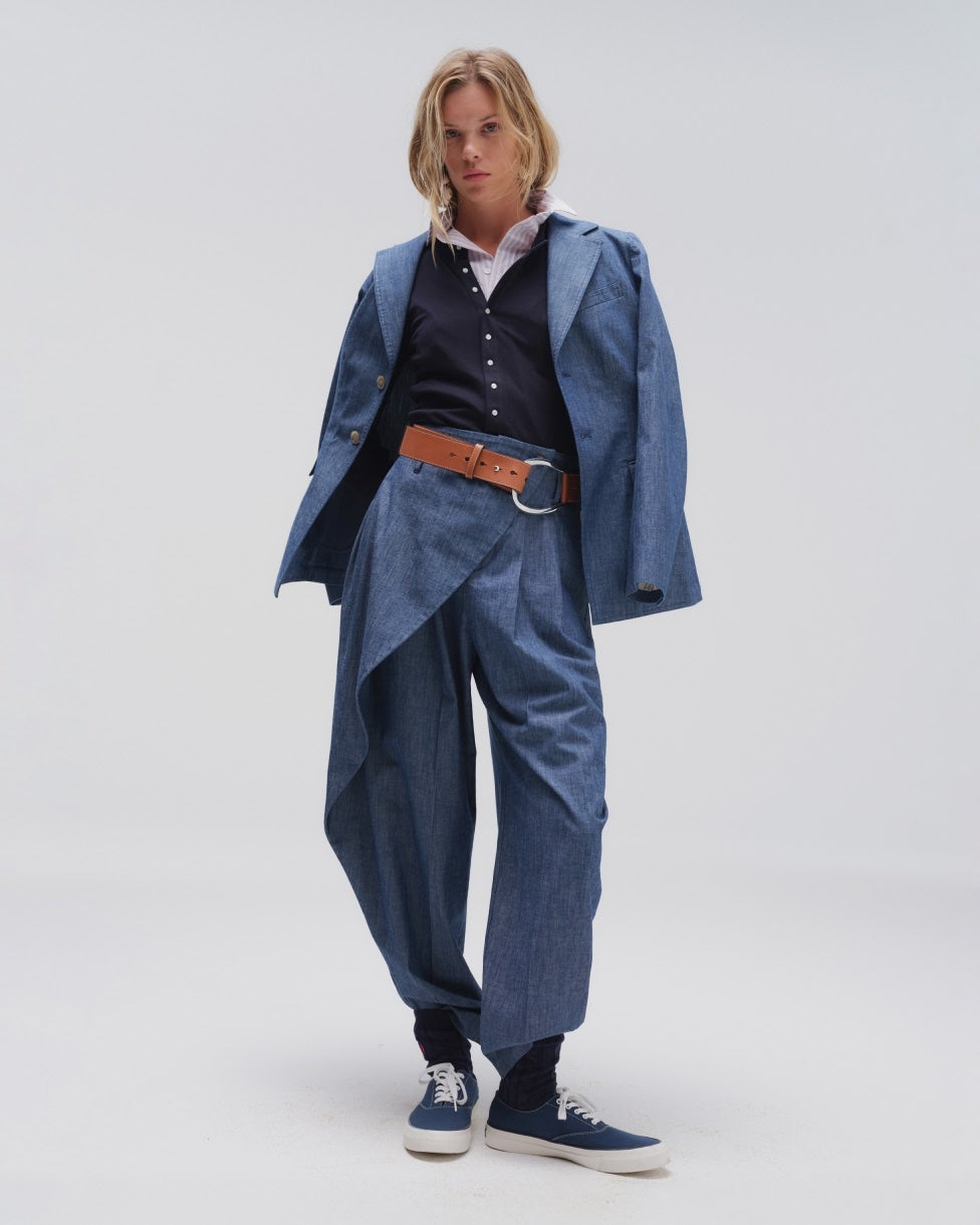 Blazer en chambray à simple boutonnage