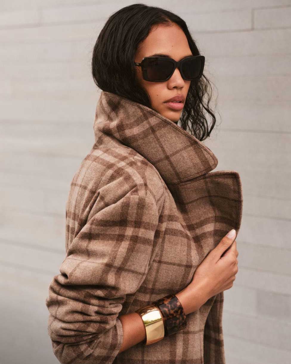 Manteau écossais sergé de laine mélangée