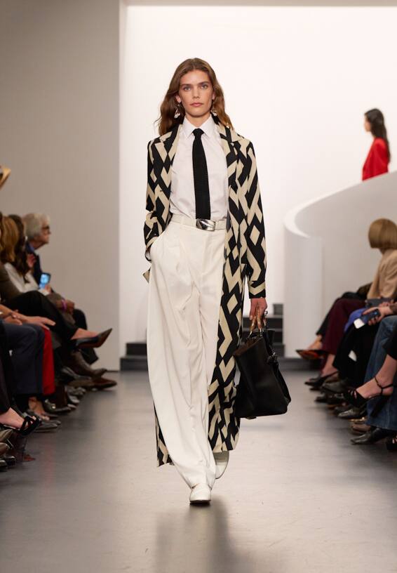 A look from Ralph Lauren’s Fall 2025 runway show shown on model.