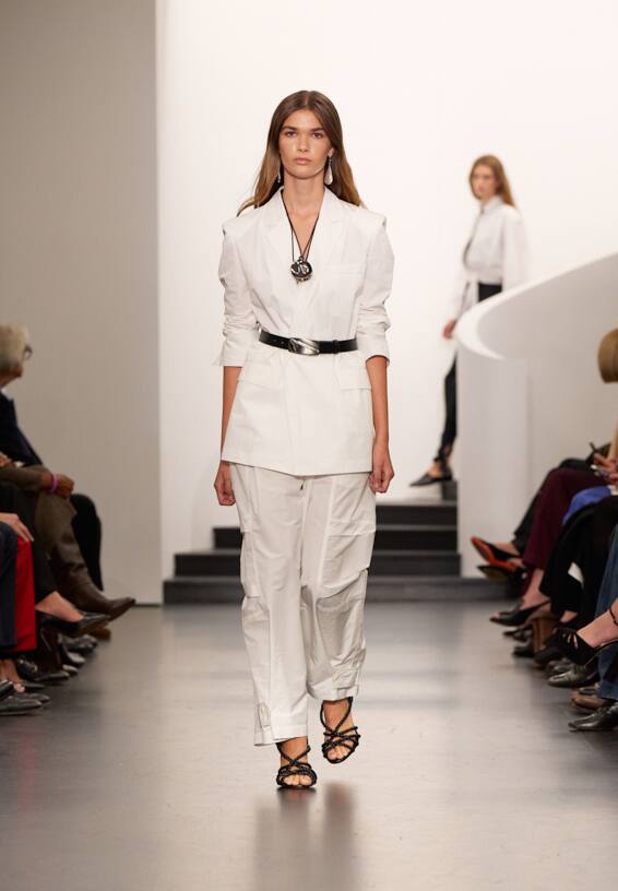 A look from Ralph Lauren’s Fall 2025 runway show shown on model.
