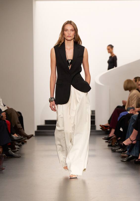A look from Ralph Lauren’s Fall 2025 runway show shown on model.