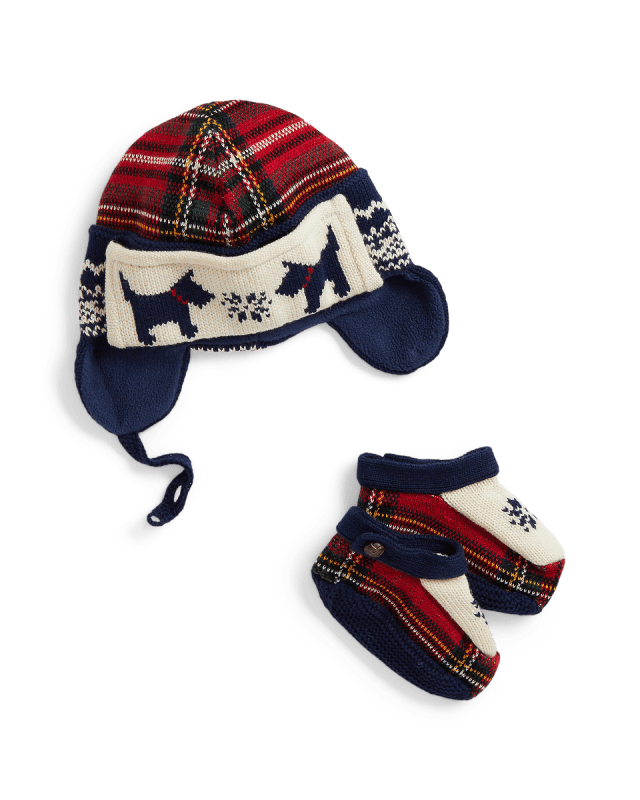 Bonnet à rabats et boots coton et laine